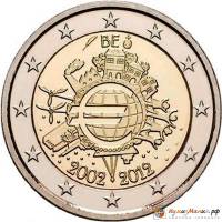 (009) Монета Бельгия 2012 год 2 евро "10 лет наличному обращению Евро"  Биметалл  PROOF