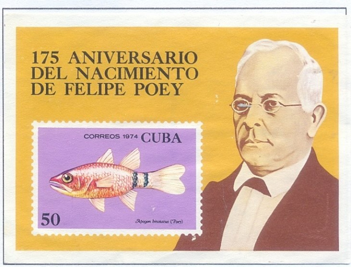 (1974-046) Блок марок  Куба &quot;Фелипе Пои&quot;    175 лет со дня рождения Фелипе Пои III Θ