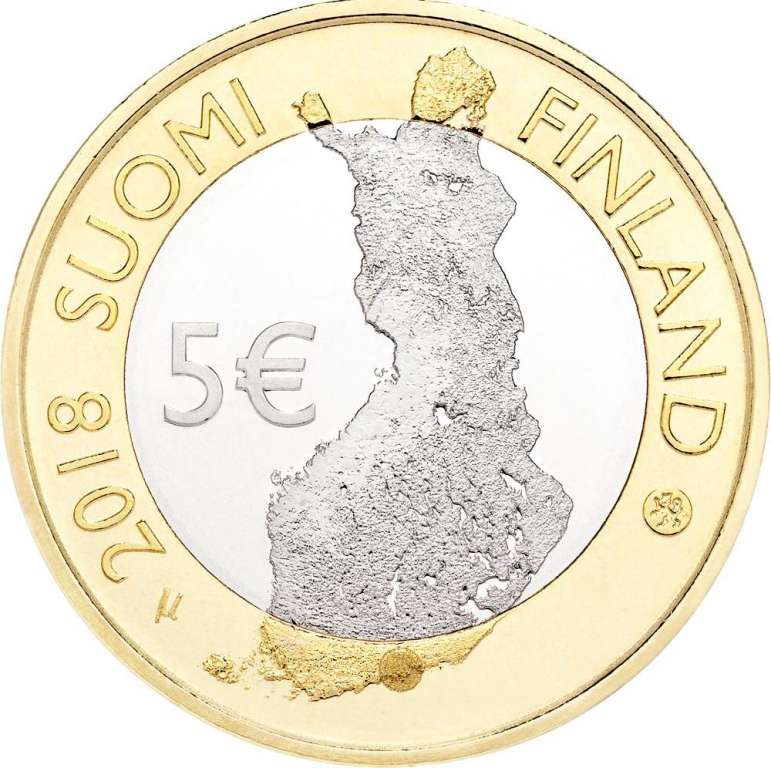 (063) Монета Финляндия 2018 год 5 евро &quot;Долина реки Порвоонйоки&quot; 2. Диаметр 27,25 мм Биметалл  UNC