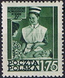 (1953-027) Марка Польша &quot;Медсестра, мать и ребёнок&quot;   Здравоохранение II Θ