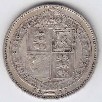 (1887) Монета Великобритания 1887 год 1 шиллинг "Королева Виктория"  Серебро Ag 925  VF