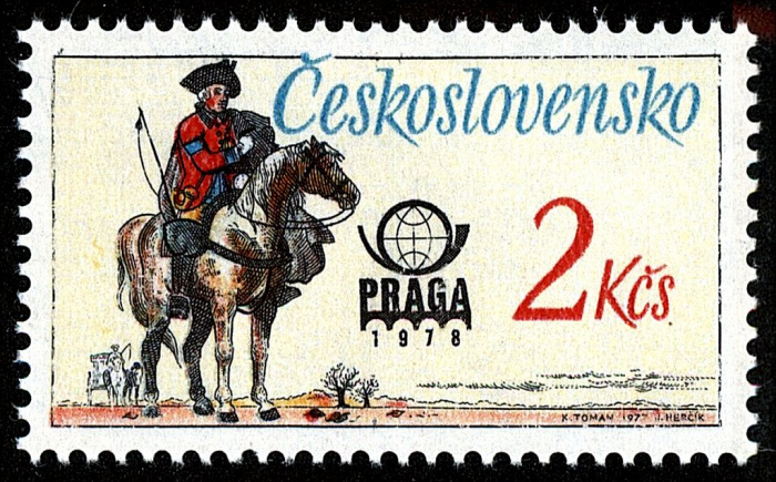 (1977-026) Марка Чехословакия &quot;Австрийский Почтальон 19 век&quot; ,  II Θ
