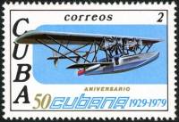 (1979-070) Марка Куба "Самолет 2"    50 лет авиакомпании CUBANA III Θ