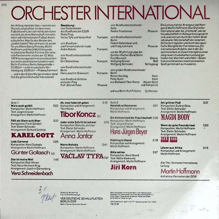 Пластинка виниловая &quot;M. Hofmann. Orchester international&quot; Amiga 300 мм. (Сост. отл.)