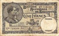 (№1926P-93a.3) Банкнота Бельгия 1926 год "5 Francs"