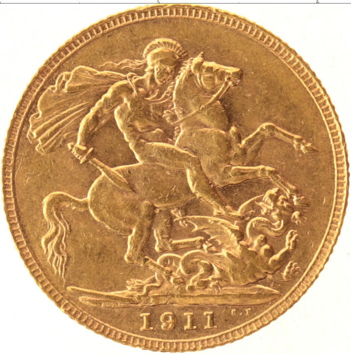 (1911) Монета Великобритания 1911 год 1/2 соверена &quot;Георг V&quot;  Золото Au 917  UNC