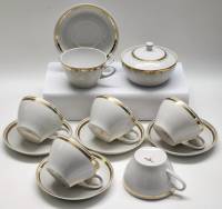 Чайные пары и сахарница сервиз Пролетарий фарфор позолота СССР винтаж 1960-е 12 предметов