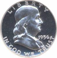 (1956) Монета США 1956 год 50 центов   Бенджамин Франклин Серебро Ag 900  PROOF