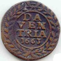 (№1663km66 (1/8 Stuyver)) Монета Нидерланды 1663 год 1 Duit (1/8 Stuyver)