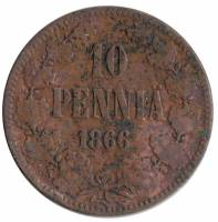 (1866) Монета Финляндия 1866 год 10 пенни    VF