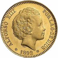 (№1892km701) Монета Испания 1892 год 20 Pesetas