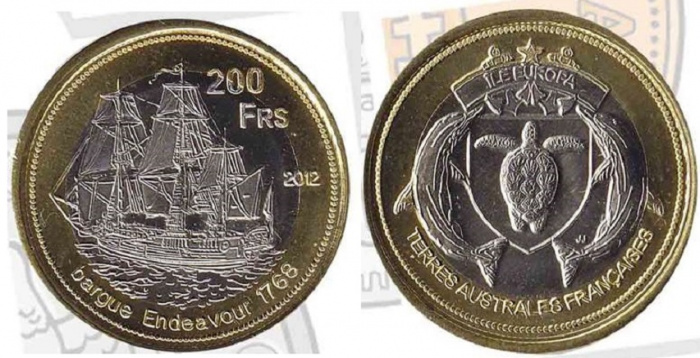 (2012) Монета Остров Европа 2012 год 200 франков &quot;Индевор&quot;  Биметалл  UNC
