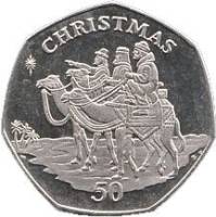 2001 Монета Гибралтар 50 пенсов Рождество Три короля на верблюдах  Медь-Никель  UNC