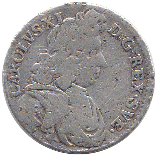 (1688) Монета Швеция 1688 год 1 марка &quot;Карл XI&quot;  Серебро Ag 694  VF