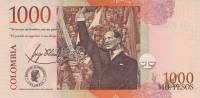 (,) Банкнота Колумбия 2002 год 1 000 песо "Хорхе Эльесер Гайтан"   UNC
