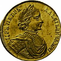 (1714, Au 980, корона закрытая) Монета Россия 1714 год Два червонца   Золото Au 980  XF