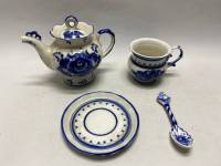 Чайный набор гжель чайник, кружка, ложка, блюдце