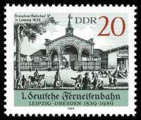 (1989-022) Марка Германия (ГДР) "Вокзал, Лейпциг"    ЖД Лейпциг-Дрезден II Θ