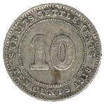 (№1918km29a) Монета Стрейтс Сетлментс 1918 год 10 Cents (400/1000 серебро)
