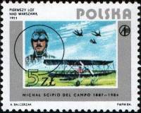 (1984-044) Марка Польша "Полет на самолете (1911)"    История польской авиации III Θ