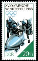 (1988-003) Марка Германия (ГДР) "Бобслей"    Зимние ОИ 1988, Калгари II Θ