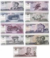2002-2008, 9шт, 5 - 5000 вон Набор бон Северная Корея Ким Ир Сен 100 лет    UNC