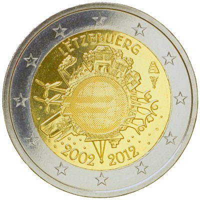 (012) Монета Люксембург 2012 год 2 евро &quot;10 лет наличному обращению Евро&quot;  Биметалл  UNC