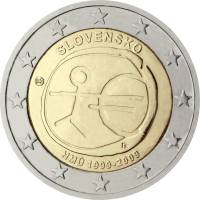 (001) Монета Словакия 2009 год 2 евро "Экономический союз 10 лет"  Биметалл  UNC