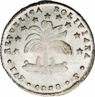 (№1858km132) Монета Боливия 1858 год frac12; Sol (Ла-Пас)