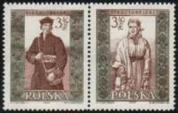 (1960-015-016) Сцепка (2 м + куп) Польша "Люблин" Перф греб 11¾:12¼   Национальная одежда III O