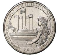 047p Монета США 2019 год 25 центов Американский мемориальный парк  Медь-Никель  UNC