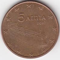 (2007) Монета Греция 2007 год 5 центов   Сталь, покрытая медью  VF