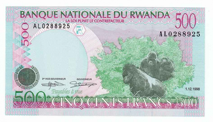 Банкнота Руанда 1998 год  500 франков (Состояние - AU)