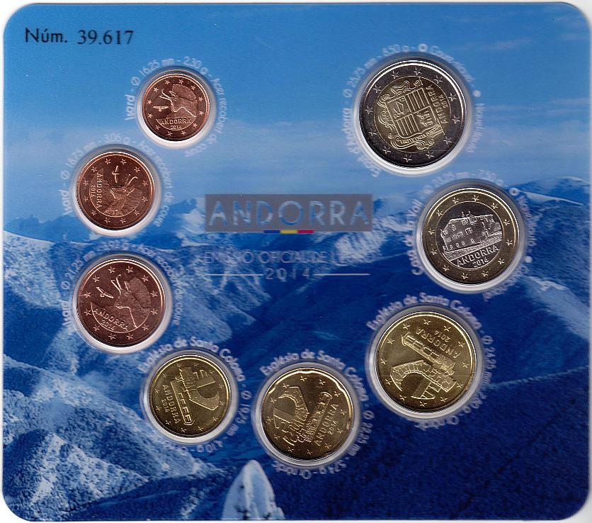 (2014, 8 монет) Набор монет Андорра 2014 год &quot;Снежные вершины&quot;   Буклет