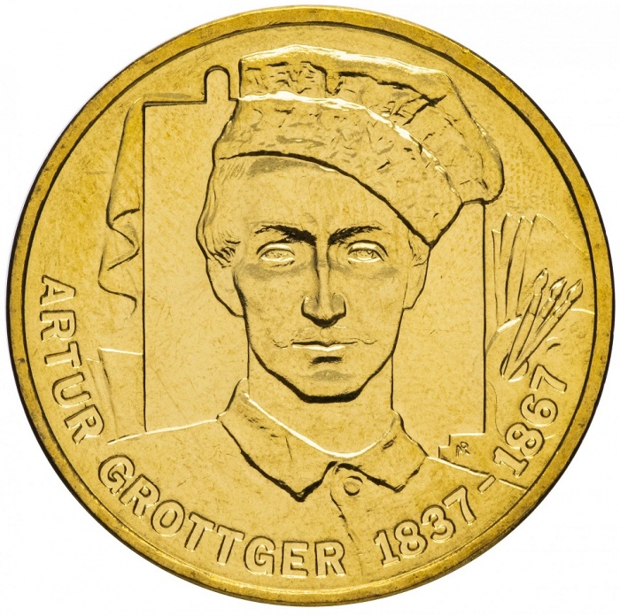 202 Монета Польша 2010 год 2 злотых Артур Гротгер  Латунь  UNC