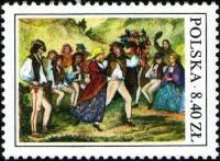 (1977-032) Марка Польша "Свадебный танец"    Народные обычаи III Θ
