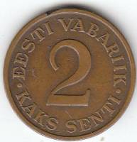 (1934) Монета Эстония 1934 год 2 цента   Бронза  VF