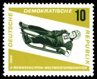 (1966-004) Марка Германия (ГДР) "Женский одиночный разряд"    ЧМ по санному спорту II Θ