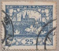 (1918-014) Марка Чехословакия "Собор Св. Николая (Синяя)" Перф греб 13¾:13½    Градчаны (Стандартный