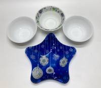 Посуда для сервировки: пиалы, блюдо, стекло, керамика, 4 предмета