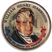 (09p) Монета США 2009 год 1 доллар "Уильям Генри Гаррисон"  Вариант №2 Латунь  COLOR. Цветная