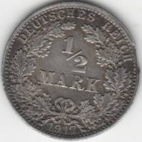 1917a Монета Германия Пруссия 1/2 марки  Брак Закус Серебро Ag 900  XF