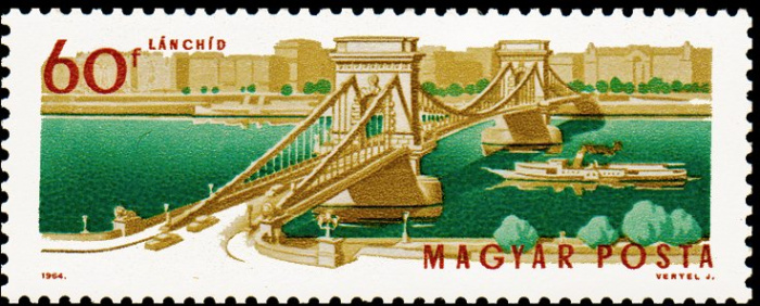 (1964-086) Марка Венгрия &quot;Цепной мост, Будапешт&quot; ,  III O