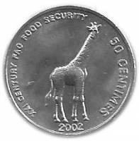 (№2002km78) Монета Демократическая Республика Конго 2002 год 50 Centimes (Жираф - Ф. А. О.)