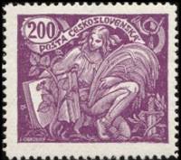 (1920-026) Марка Чехословакия "Аллегория (Красно-филетовая)"    Сельское хозяйство и наука (Стандарт