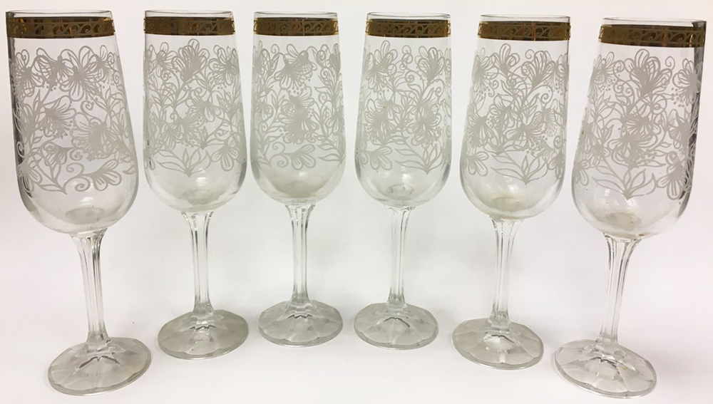 Бокалы хрустальные деколь позолота Богемия 6 шт