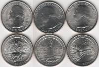 2011 3 монеты 25 центов Смесь дворов Набор США Парки  UNC