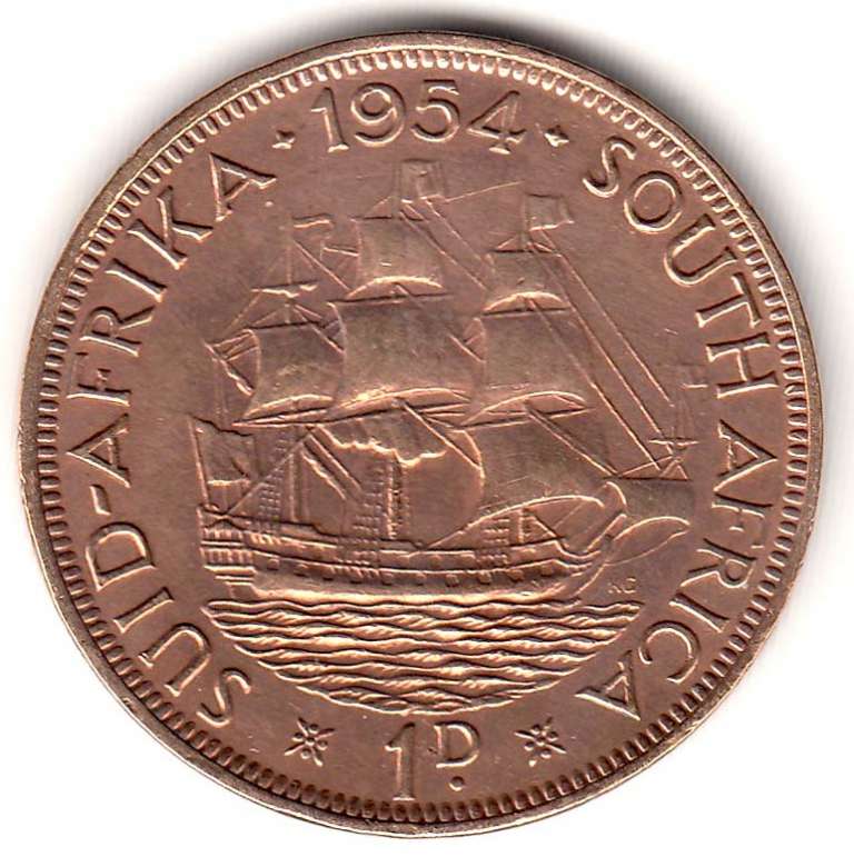 () Монета ЮАР (Южная Африка) 1954 год   &quot;&quot;   Серебрение  VF
