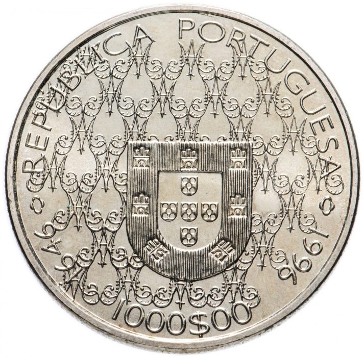 (1996) Монета Португалия 1996 год 1000 эскудо &quot;Дева Мария&quot;  Серебро Ag 500  UNC