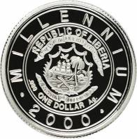 () Монета Либерия 2000 год 1  ""   Биметалл (Серебро - Ниобиум)  UNC